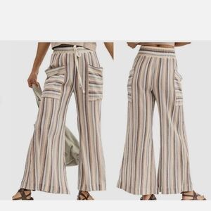Free People Wide Leg Cotton Beachy Striped Pant Nwt